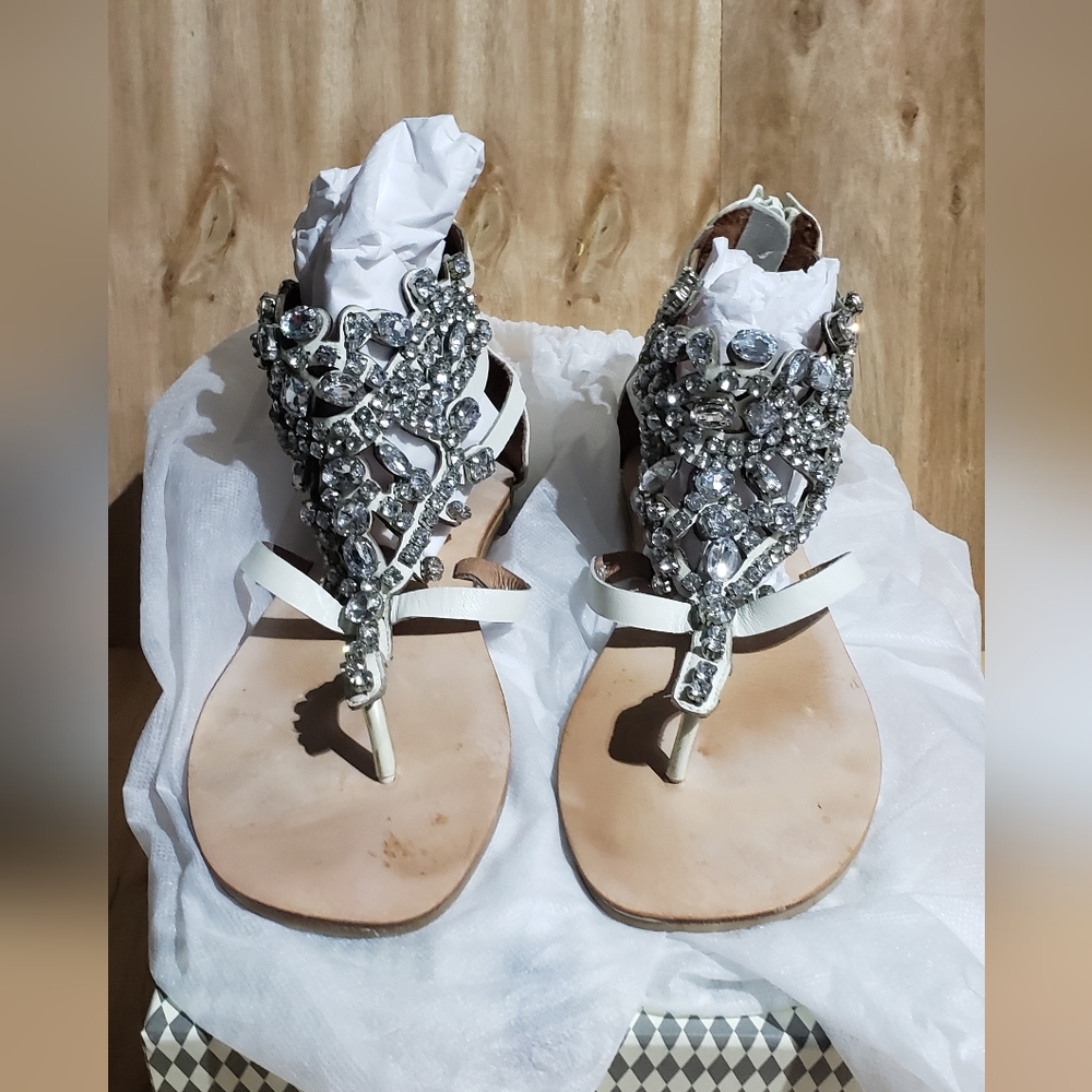 Vintage by Jeffrey Campbell Clear Crystal Jeweled Leather Sandals Size 9M